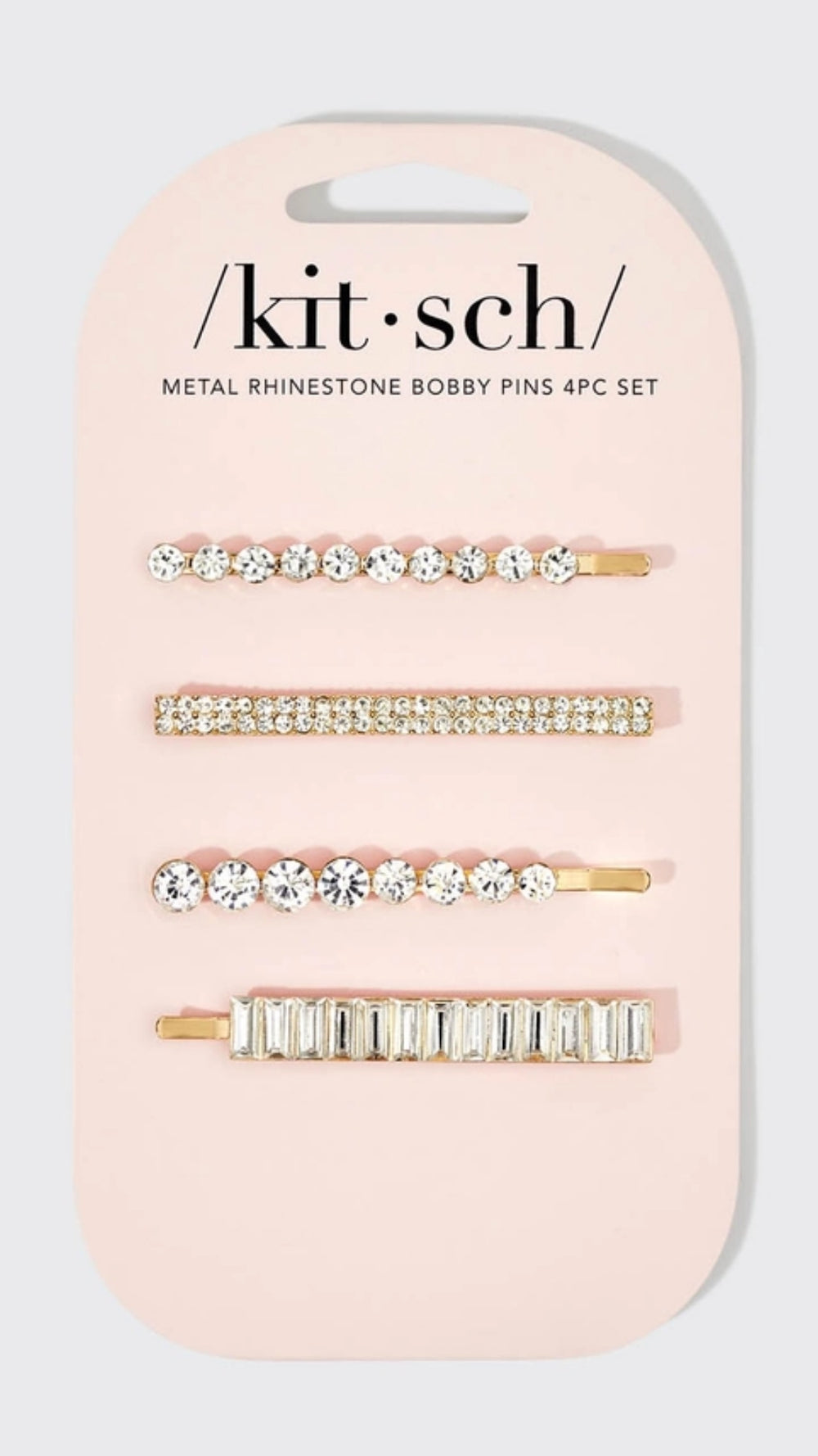 METAL RHINESTONE ASSORTED BOBBY PINS 4PC SET - GOLD | KITSCH