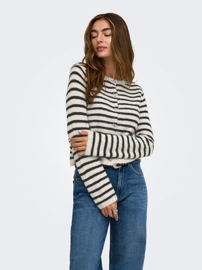KERRY PIUMO BUTTON STRIPED CARDIGAN  | ONLY