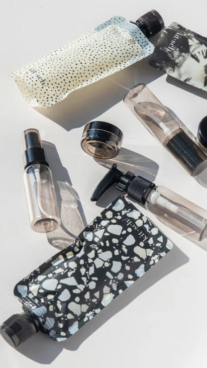 REFILLABLE ULTIMATE TRAVEL 11PC SET - BLACK &amp; IVORY | KITSCH