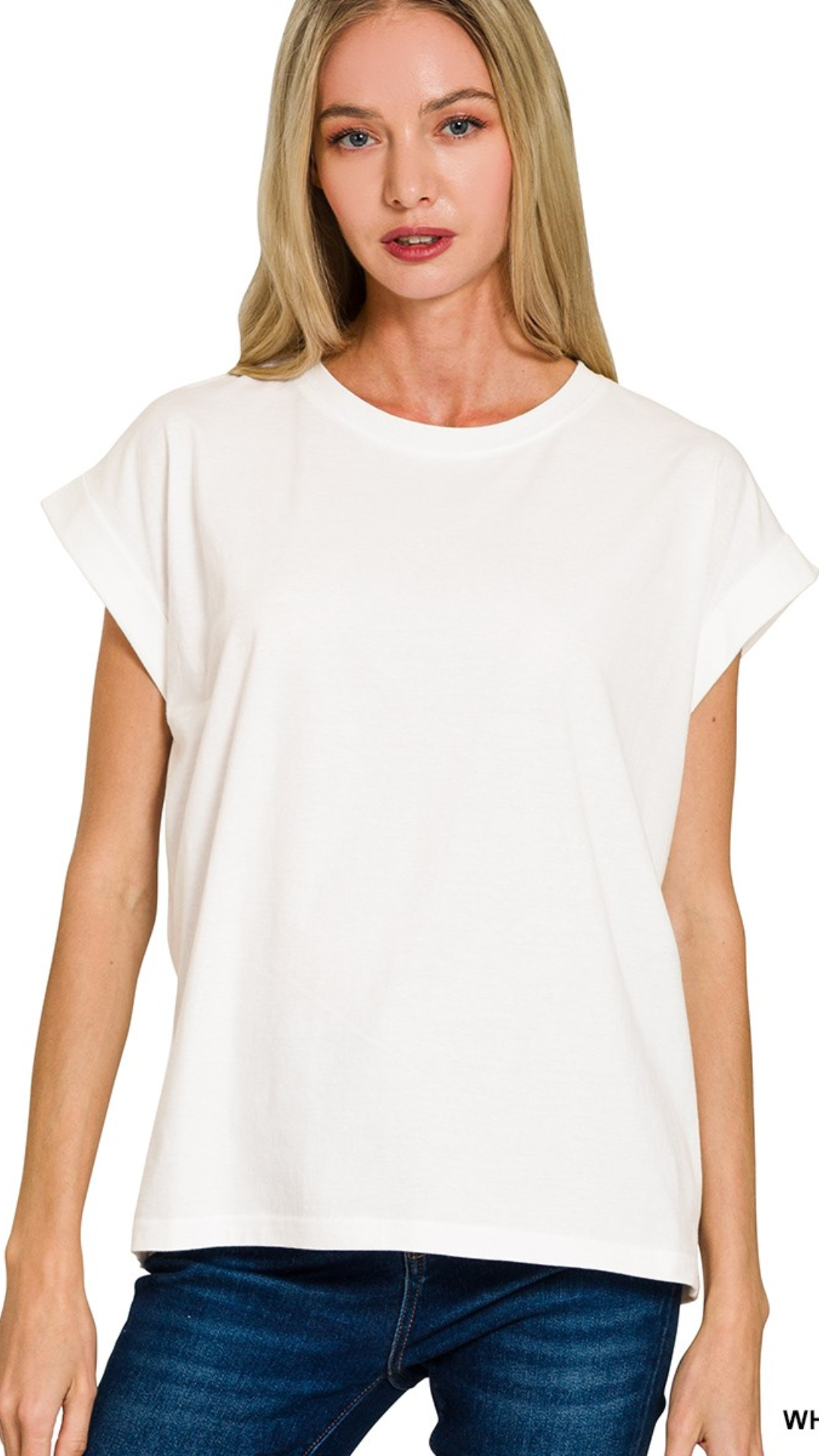 ROUND NECK FOLDED SHORT SLEEVE T-SHIRT