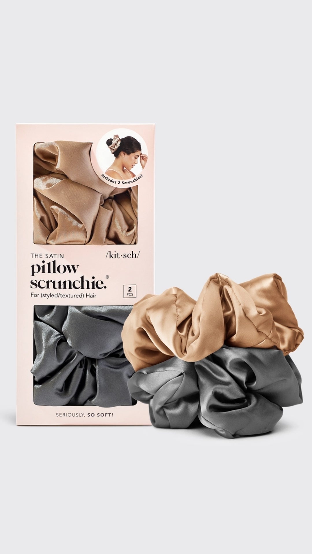 SATIN SLEEP PILLOW SCRUNCHIES - CHARCOAL/GOLD | KITSCH
