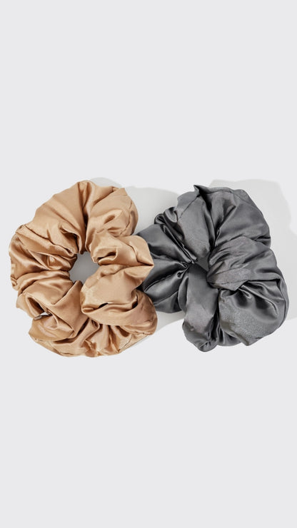 SATIN SLEEP PILLOW SCRUNCHIES - CHARCOAL/GOLD | KITSCH