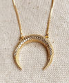 NEW CUBIC ZIRCONIA 18K GOLD FILLED CRESCENT MOON NECKLACE