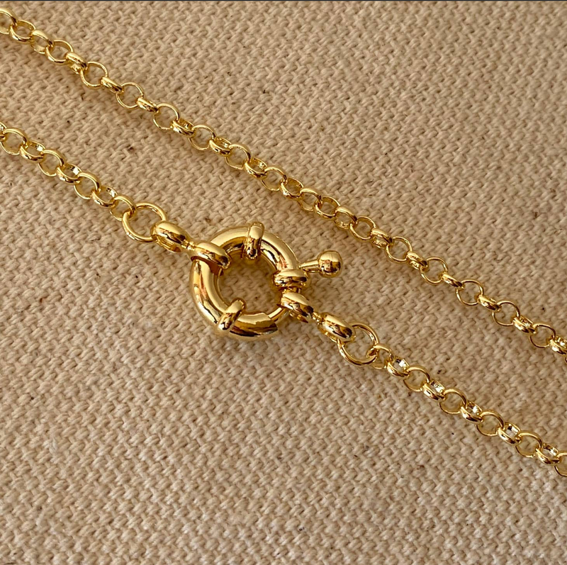 18K GOLD FILLED FRONT CLASP ROLO CHAIN NECKLACE