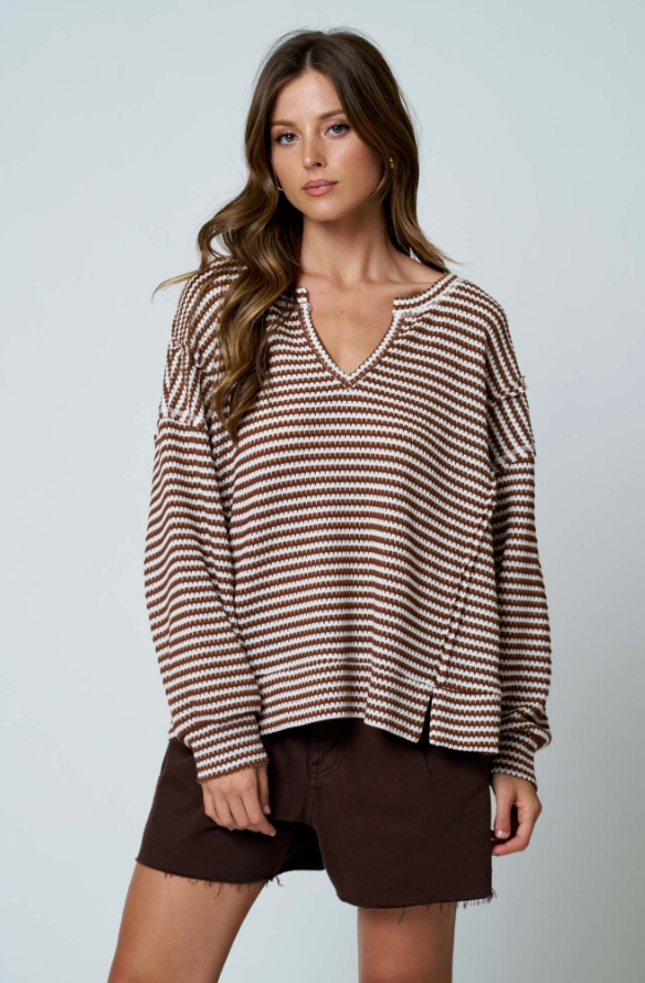 BARLOW STRIPED KNIT OVERSIZED SWEATER (BROWN)