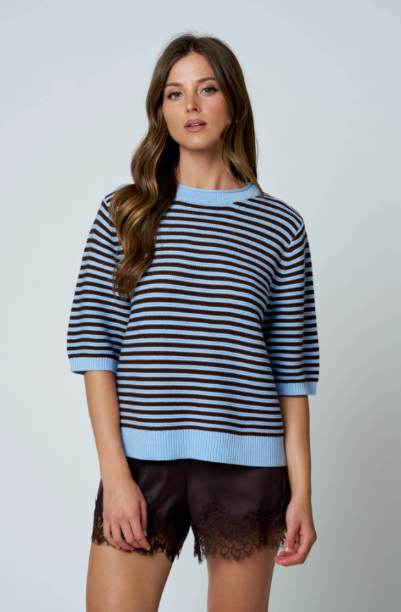 FREYA STRIPED KNIT T-SHIRT SWEATER