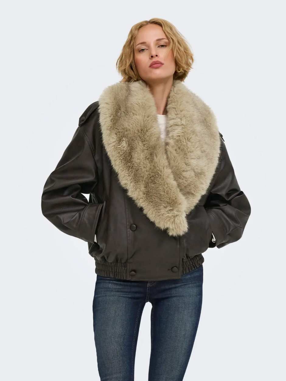 KIM MIX FAUX LEATHER FUR JACKET (ONLY)