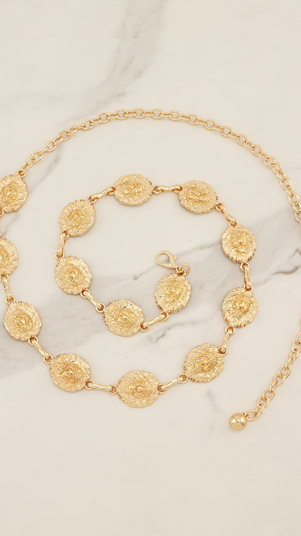 SMALL LION HEAD MEDALLION CHAIN BELT (GOLD)