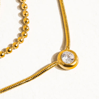 NEW PAULETTE 18K GOLD NON-TARNISH TRILAYER CZ CHAIN NECKLACE