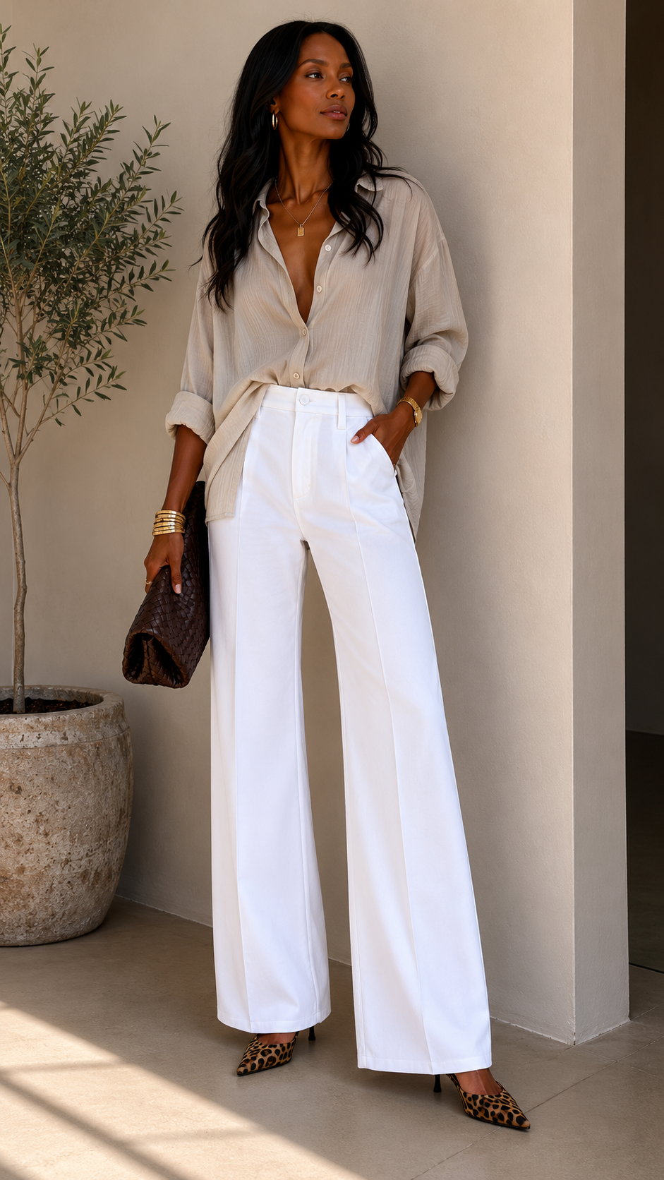 TUMMY CONTROL HIGH RISE PLEAT PANTS (WHITE)