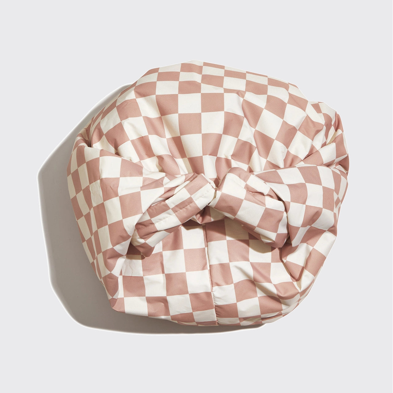 NEW | SATIN LINED FLEXI SHOWER CAP - TERRACOTTA CHECKER | KITSCH