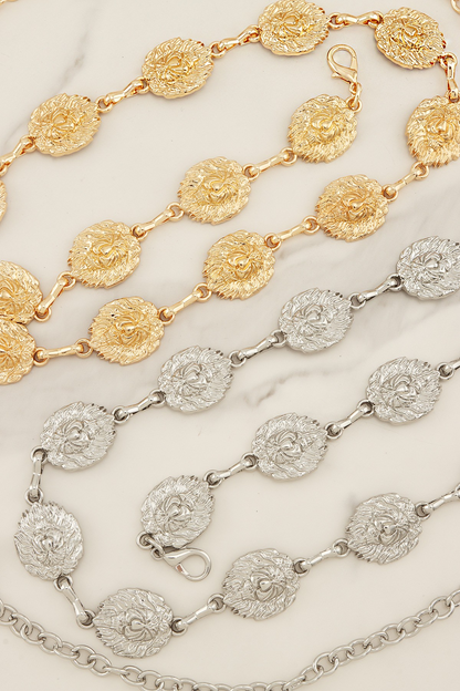 SMALL LION HEAD MEDALLION CHAIN BELT (GOLD)