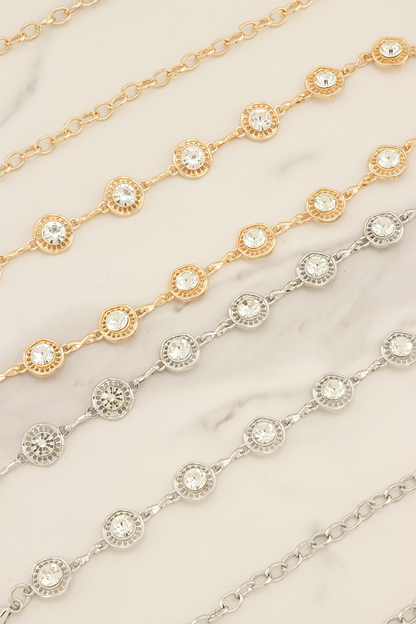 CIRCULAR RHINESTONE METAL LINK CHAIN BELT (GOLD)
