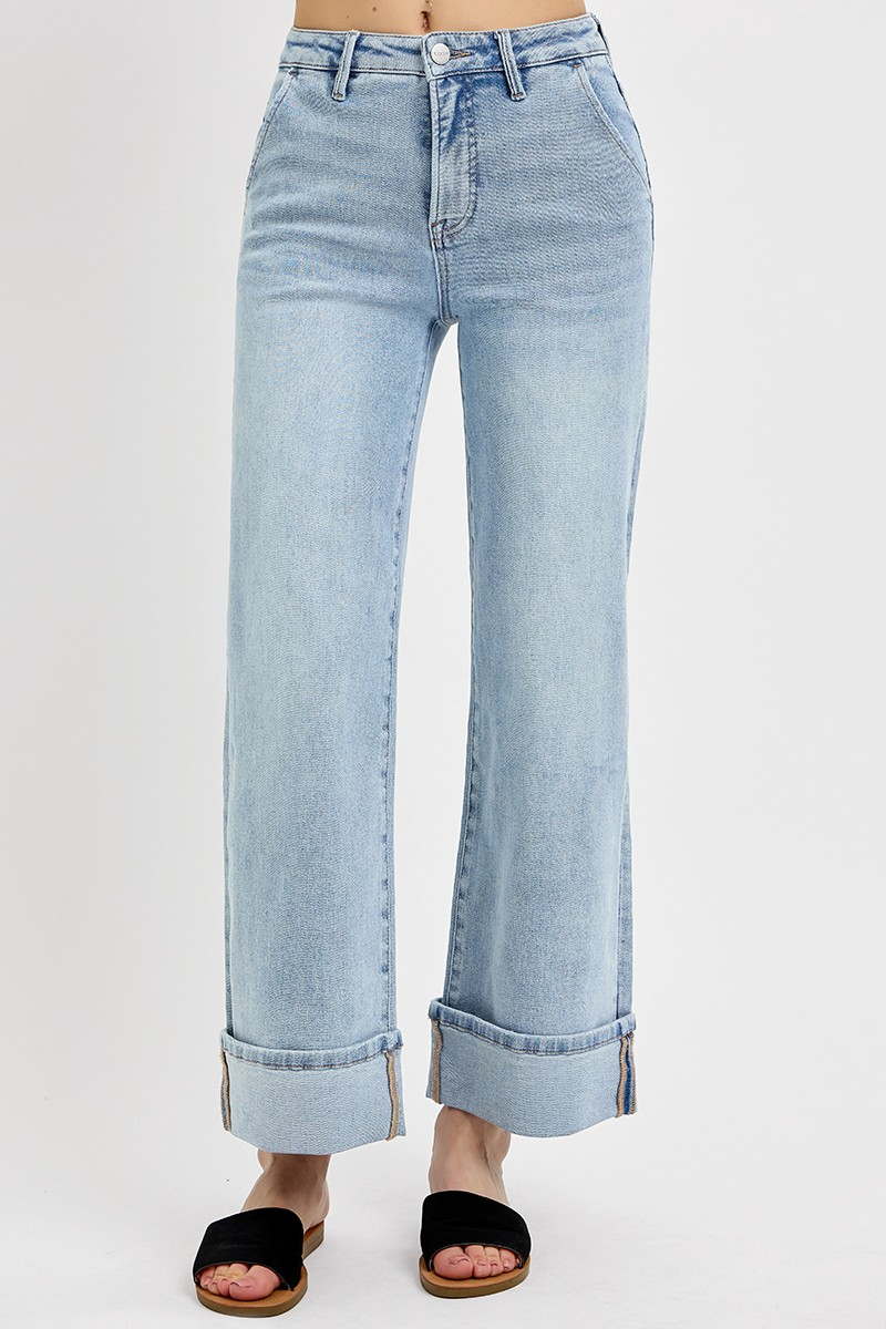 TARAH TUMMY CONTROL HIGH RISE ANKLE WIDE CUFFED JEANS