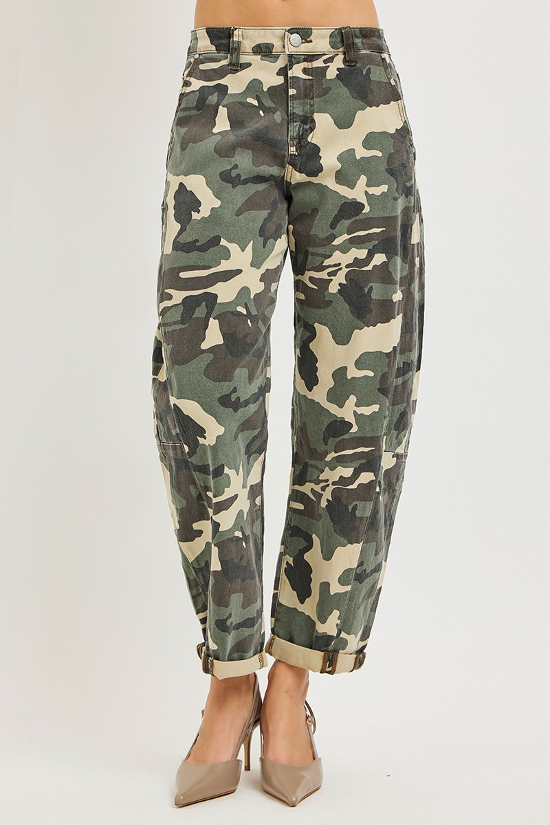 HIGH RISE ANKLE BARREL DOUBLE ROLL UP PANTS
