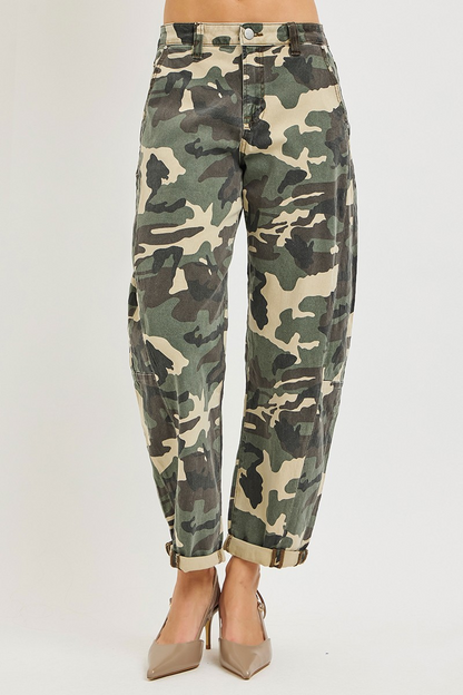 HIGH RISE ANKLE BARREL DOUBLE ROLL UP PANTS