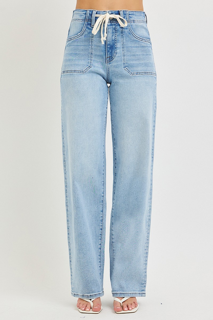JAYME SLOUCHY WIDE JEANS, DRAWSTRING | PATCH POCKETS