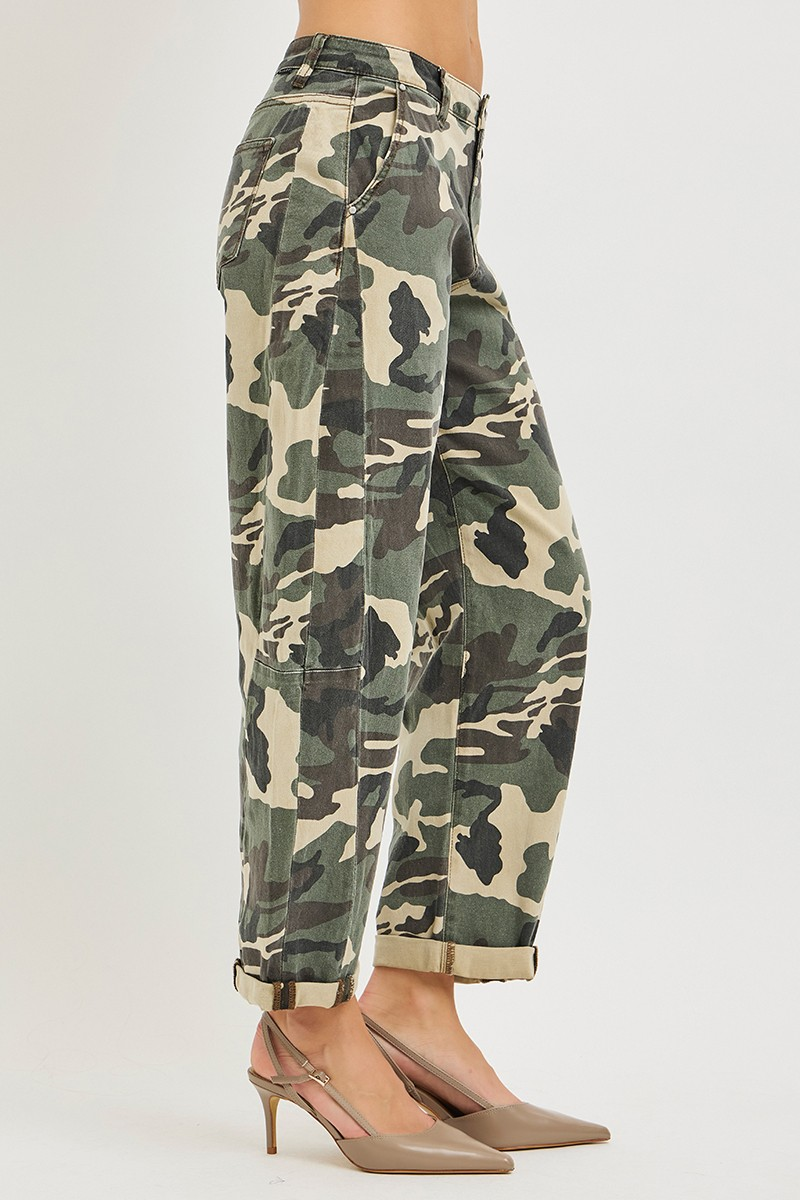 HIGH RISE ANKLE BARREL DOUBLE ROLL UP PANTS