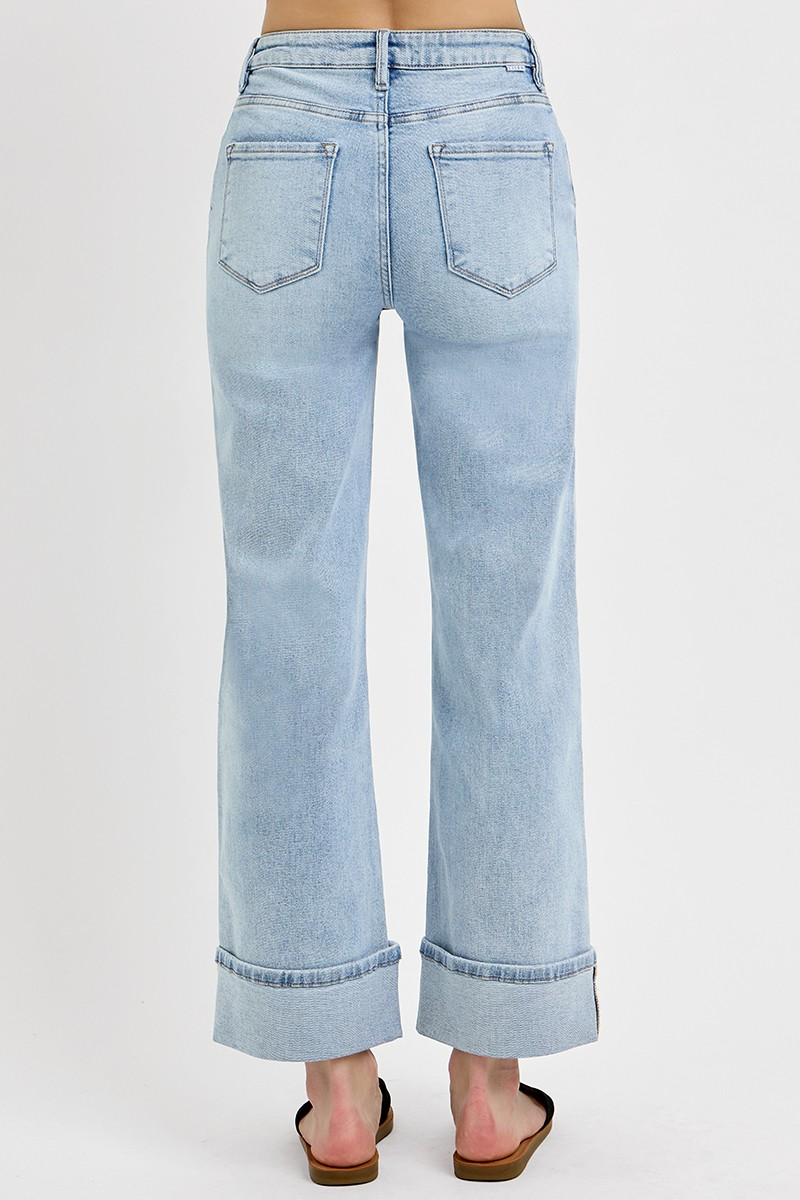 TARAH TUMMY CONTROL HIGH RISE ANKLE WIDE CUFFED JEANS