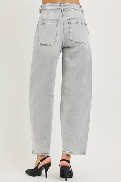 SLOUCHY CROPPED BARREL JEANS (GREY)