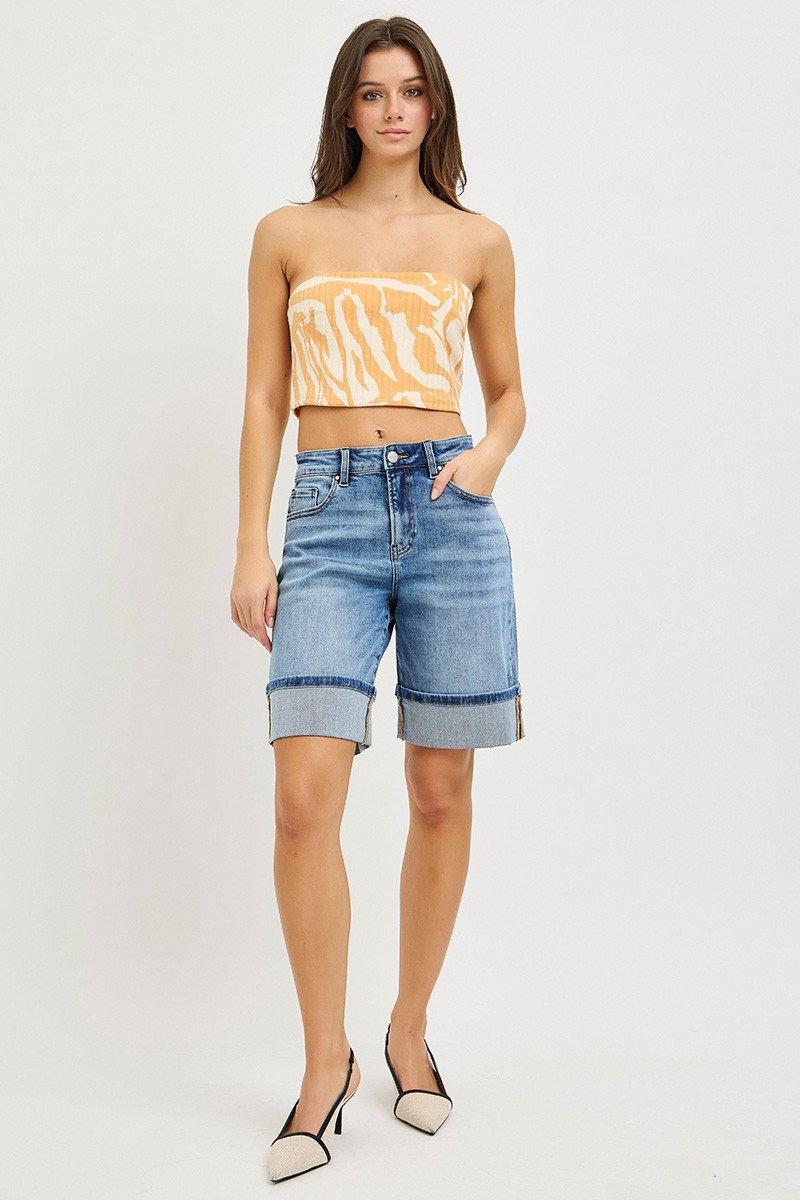 HIGH RISE MID LENGTH CUFFED SHORTS