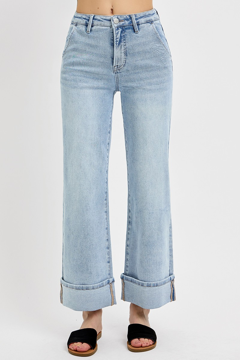 TARAH TUMMY CONTROL HIGH RISE ANKLE WIDE CUFFED JEANS