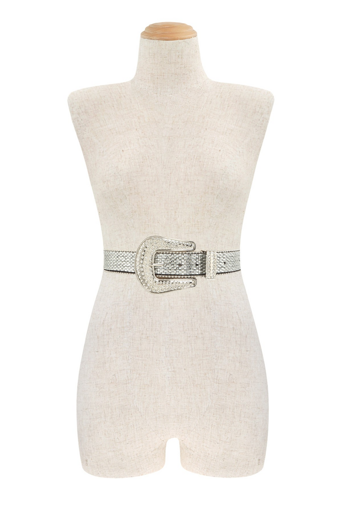 RHINESTONE TEXTURED WAIST CRYSTAL STUDDED BELT (CLEAR)