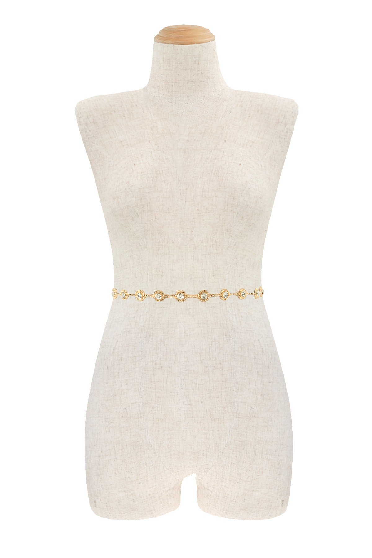 CIRCULAR RHINESTONE METAL LINK CHAIN BELT (GOLD)