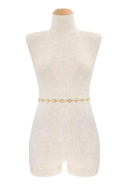 CIRCULAR RHINESTONE METAL LINK CHAIN BELT (GOLD)