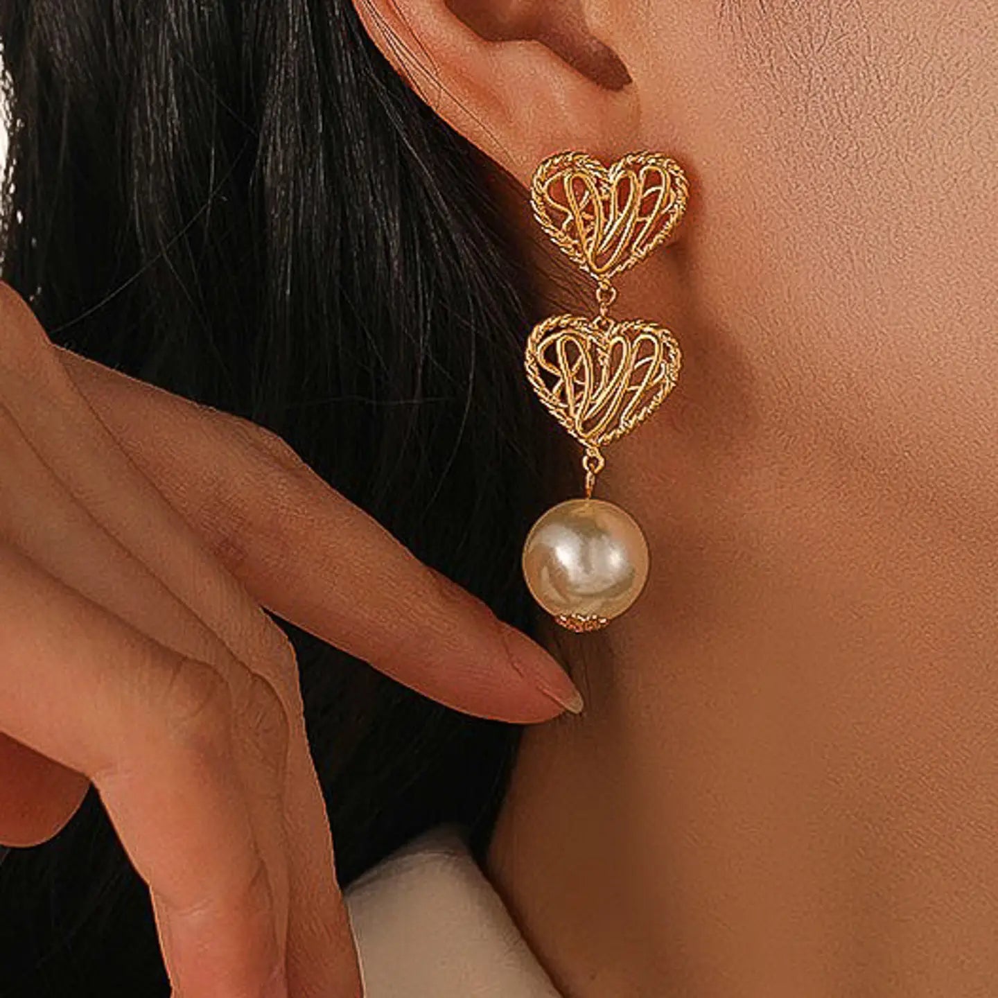 18K GOLD FRENCH HEART AND PEARL EARRING NON-TARNISH