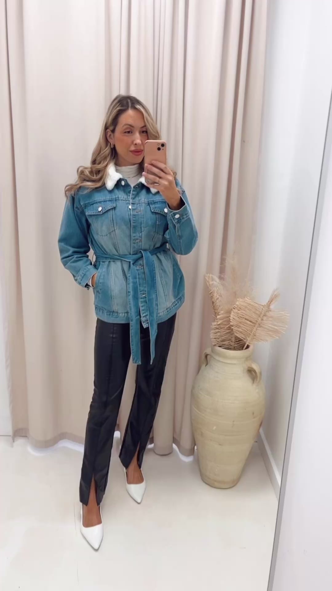 DELTA BELTED DENIM COAT (MEDIUM BLUE)