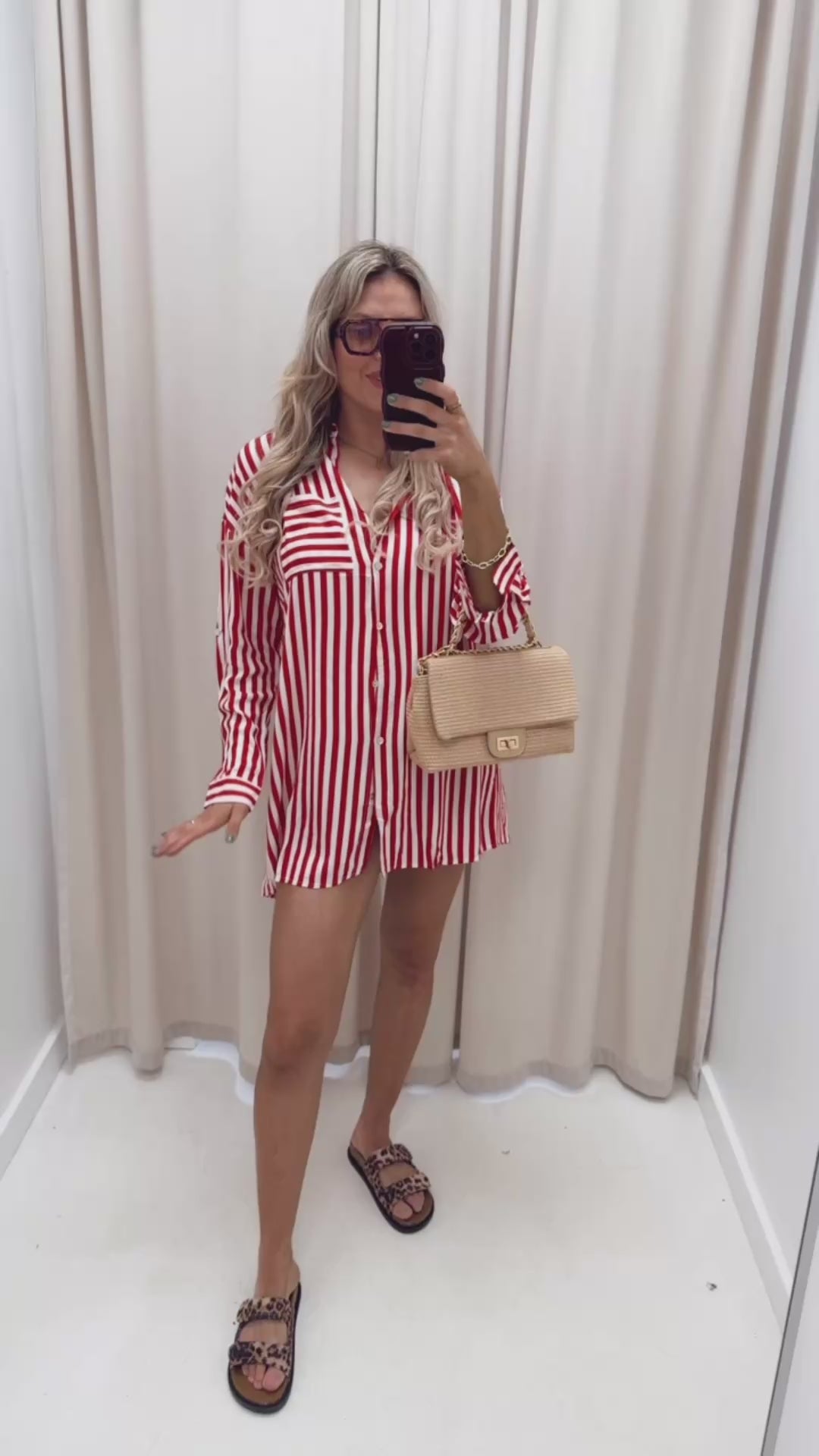 POPPY STRIPED SHIRT DRESS (RED)