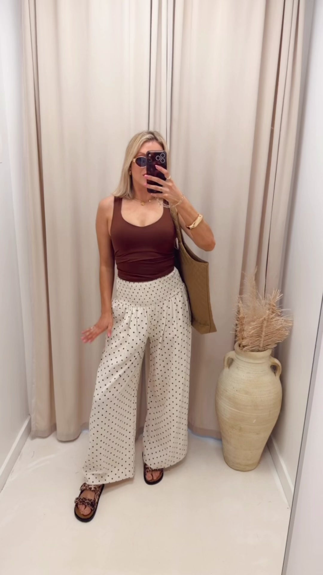 POLKA DOT LINEN WIDE LEG PANTS
