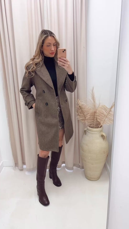 ANGELINA  DOUBLE BREASTED TIE WRAP  COAT (BROWN)