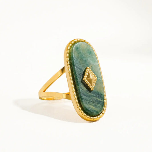 18K GOLD NON-TARNISH ADJUSTABLE RING WITH NATURAL STONE
