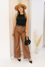 NEW EMMA FAUX LEATHER TROUSER (BROWN)