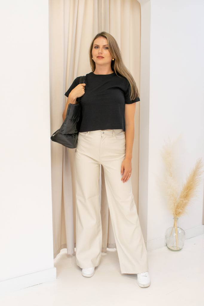 NEW EMMA FAUX LEATHER TROUSER (IVORY)