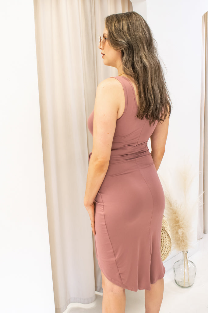 NEW PARIS WRAP MIDI DRESS (BLUSH) | BUTTER BASIX