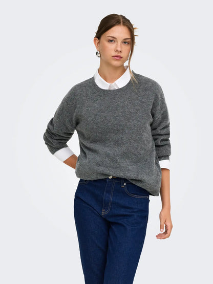 OLIVIA CREW NECK SWEATER | ONLY (CHARCOAL)