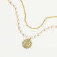 NEW 18K GOLD STACK PEARL & COIN NECKLACE
