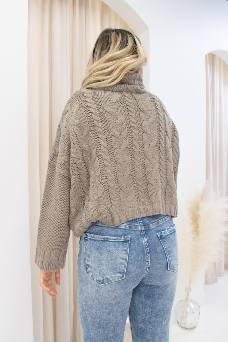 NEW DARCEY CROPPED CABLE KNIT SWEATER