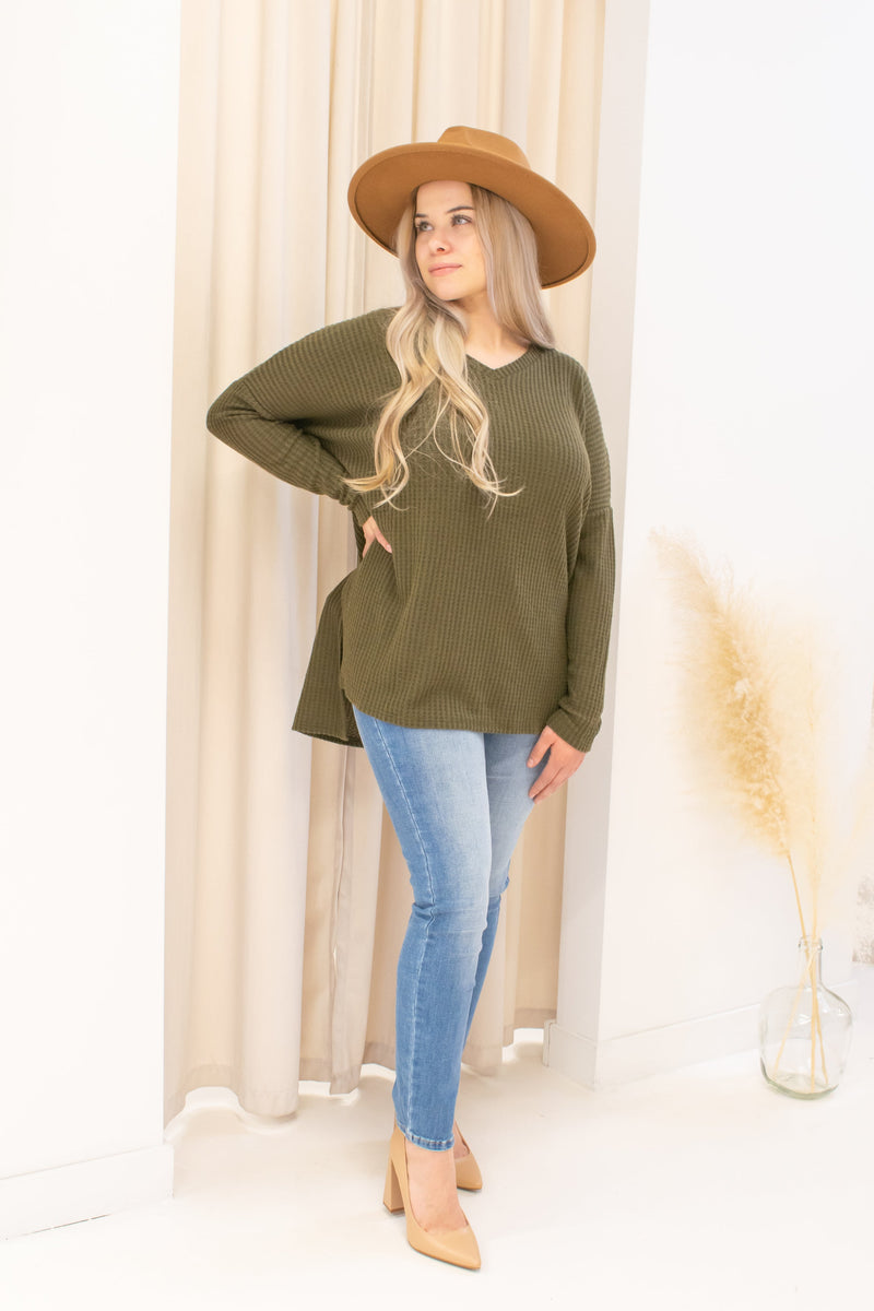 NEW KORI WAFFLE SWEATER (DARK OLIVE)