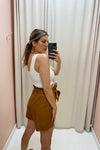 NEW ZARIA PLEATHER SHORTS (CAMEL)